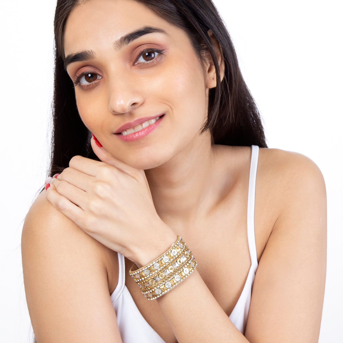 Gold bracelet with crystal details