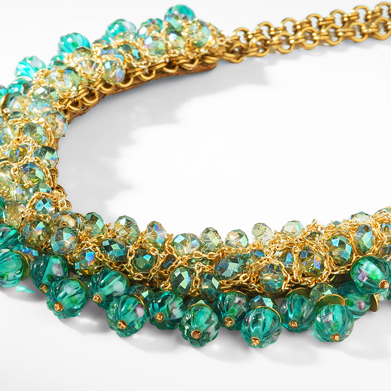 Close up of Deepa Gurnani Pret Necklace in Teal