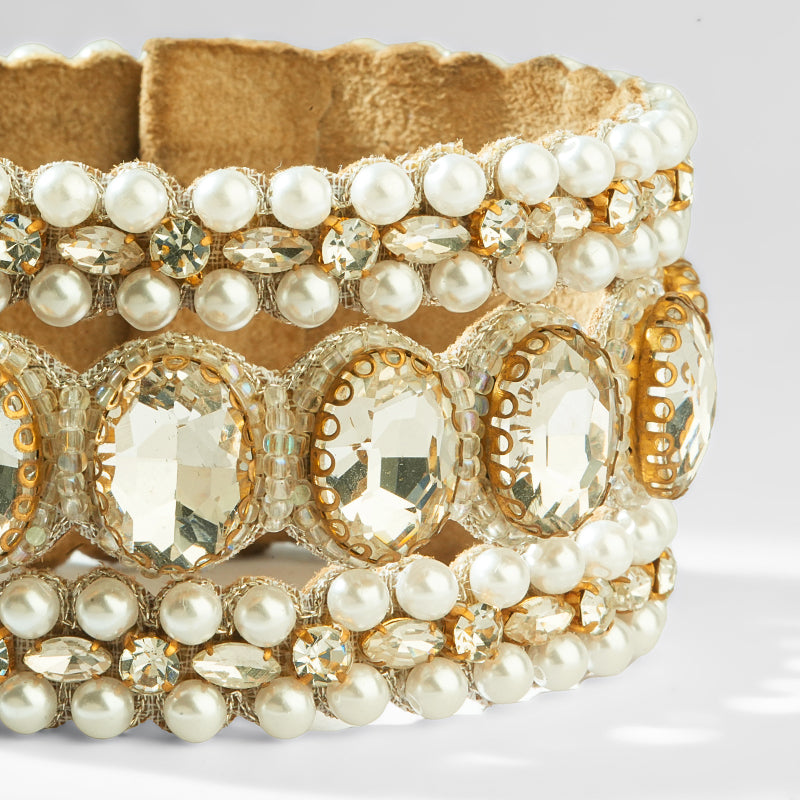 Close up of Deepa Gurnani Pret Bess Bracelet in Silver color