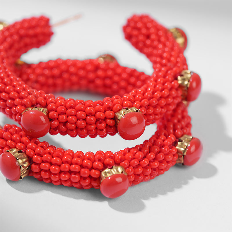 Detail of Deepa by Deepa Gurnani Handmade Hayes Earrings in Red Color