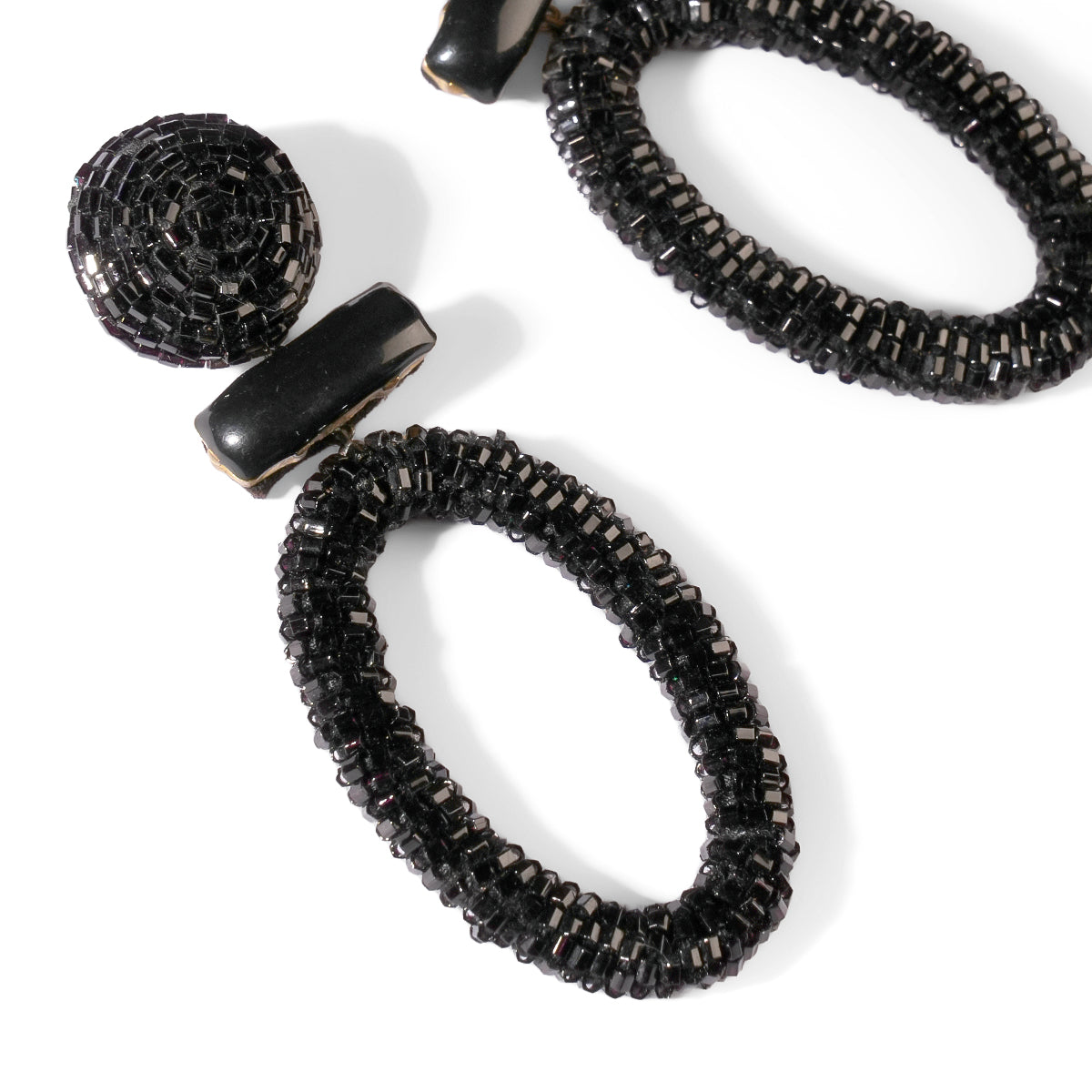 Close up of Deepa Gurnani Pret Yolanda Earrings in Black color