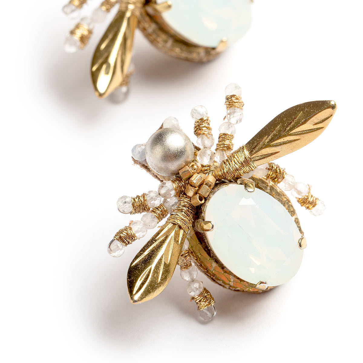 Deepa Gurnani handmade the Firefly earrings in opal color