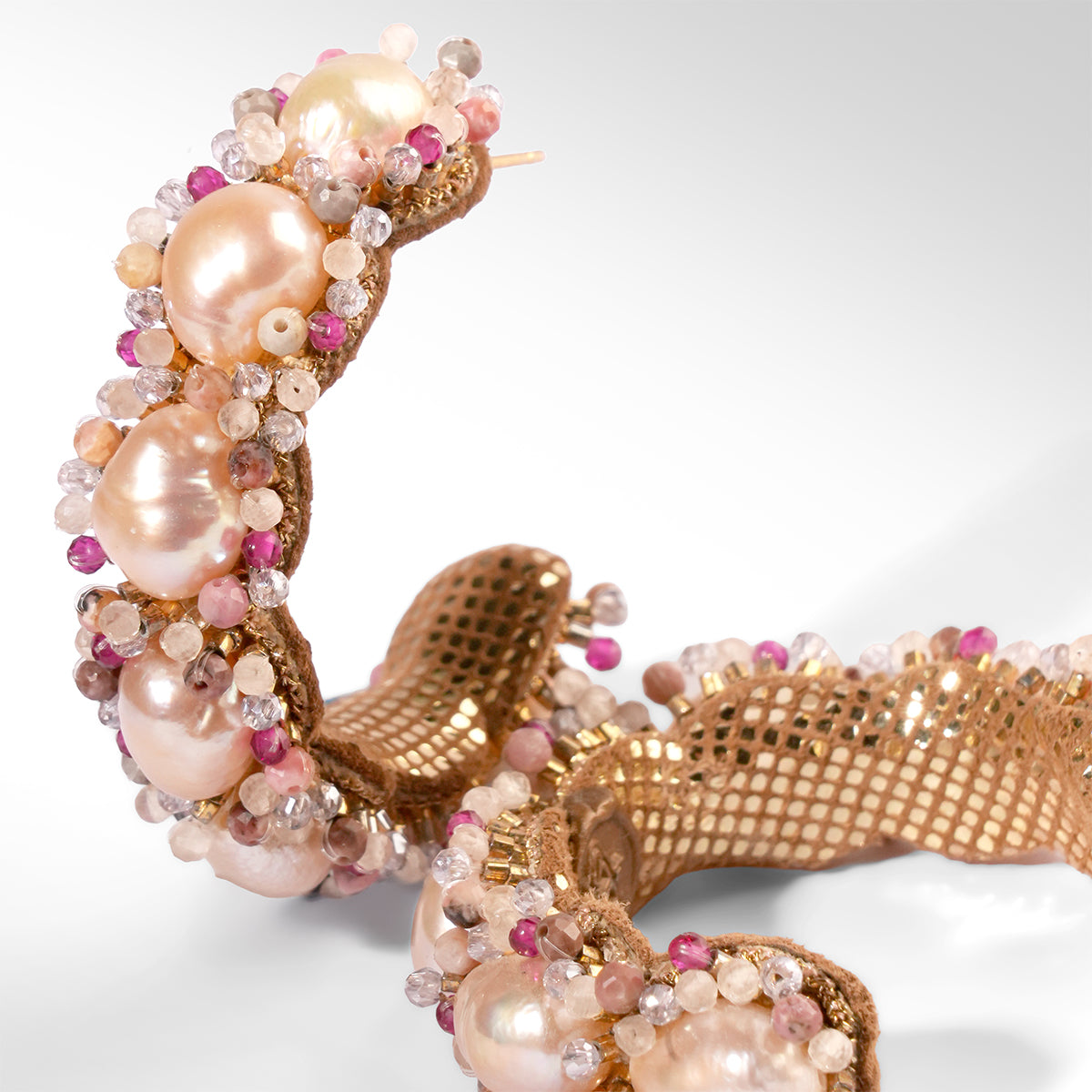 Close up of Deepa Gurnani Gali Earrings in pink color