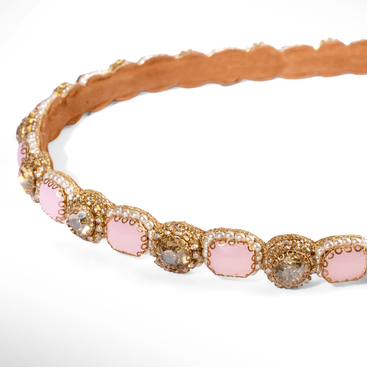 Close up of Deepa Gurnani Pret Benois Headband in pink color