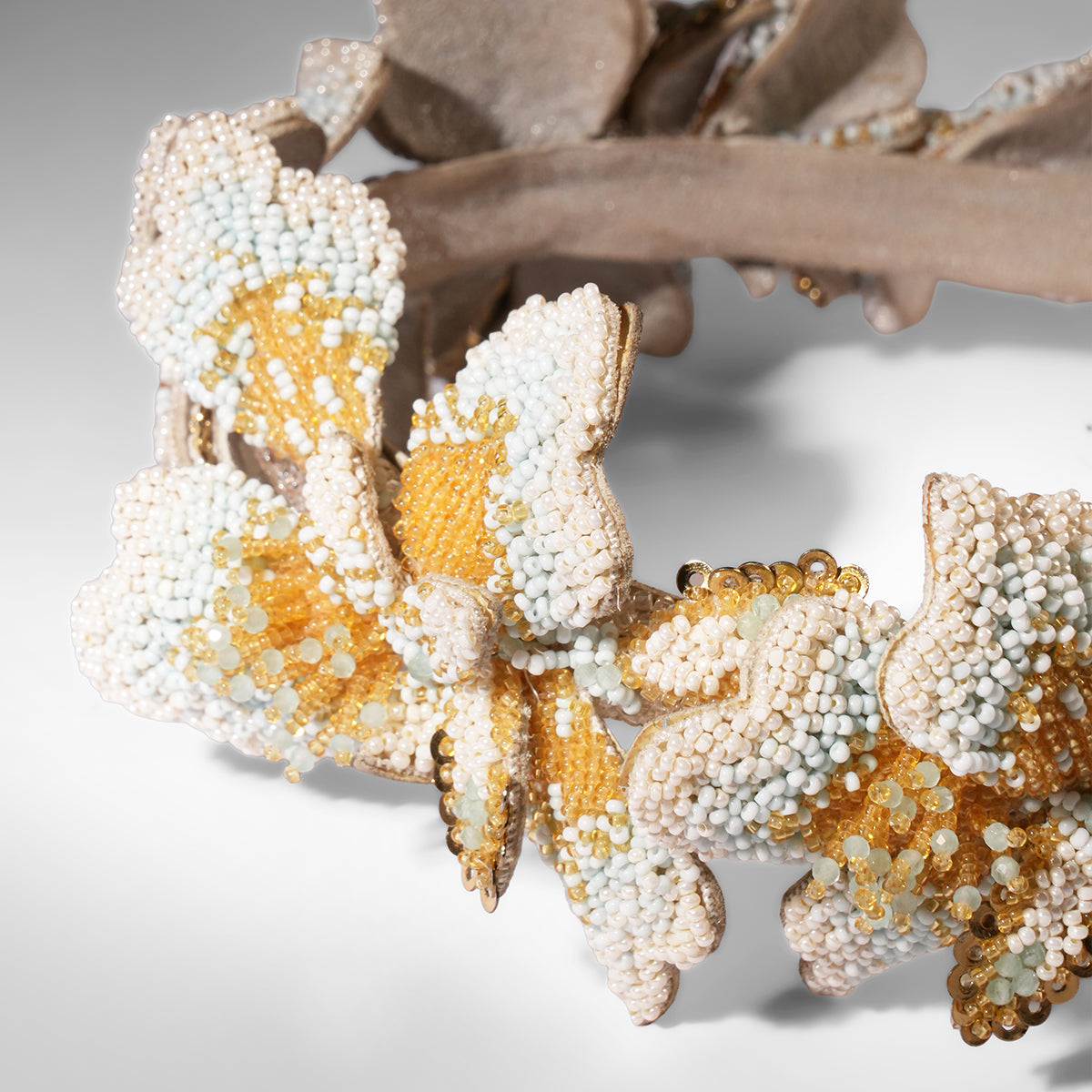 Close up of Deepa Gurnani Cornelia Headband in ivory