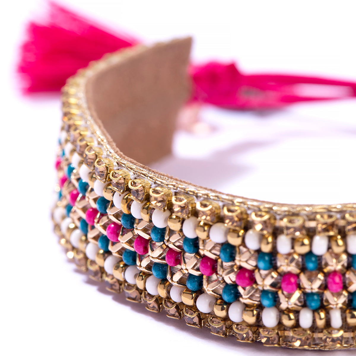 Hand Embroidered Tansey Bracelet In Ivory Color