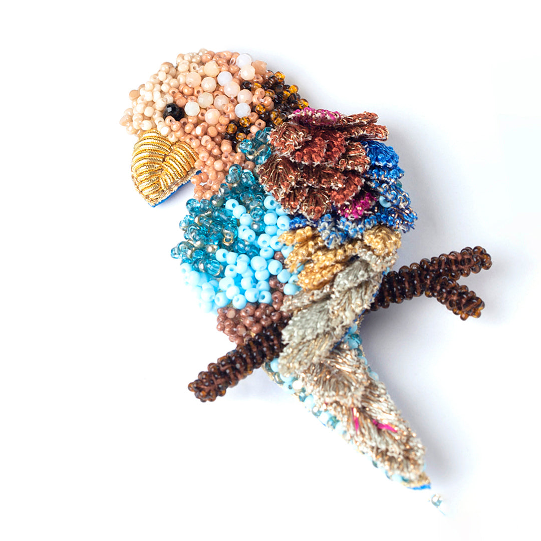 Deepa Gurnani handmade Macaw tropical brooch in multi color
