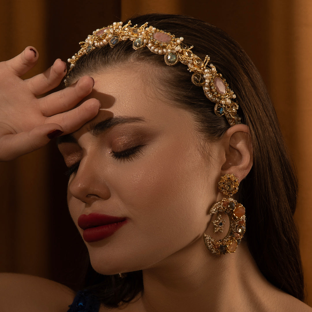 Deepa Gurnani Lux Imitation Pearl Padded Headband Ivory/Gold
