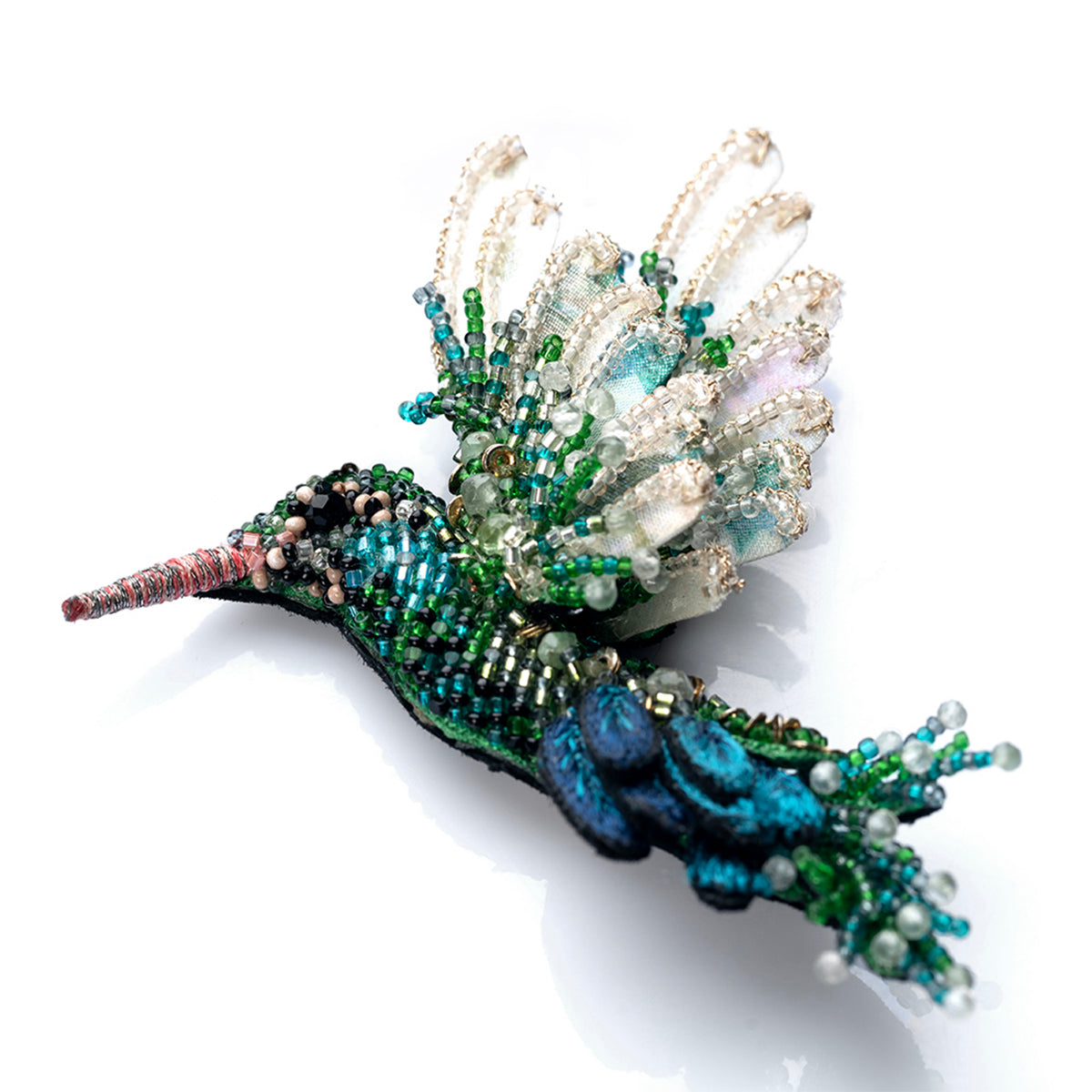 Deepa Gurnani handmade Hummingbird brooch in emerald color
