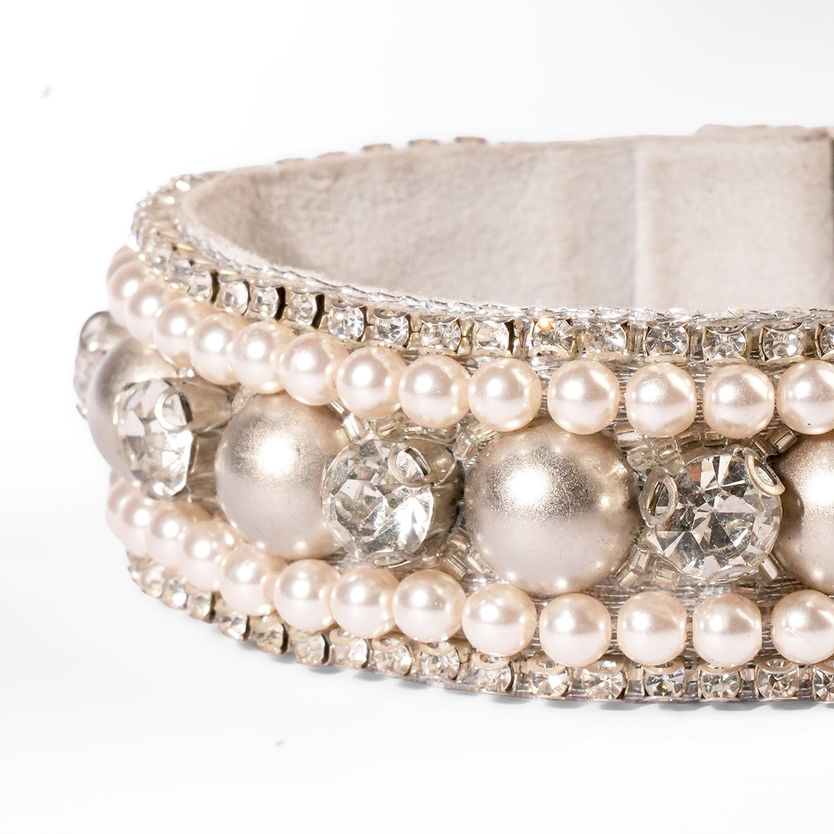 Close up of Deepa Gurnani Pret Lark Bracelet in silver color