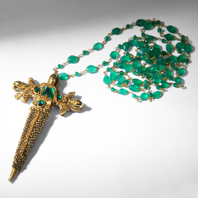 Deepa Gurnani Dagger Necklace in Emerald color