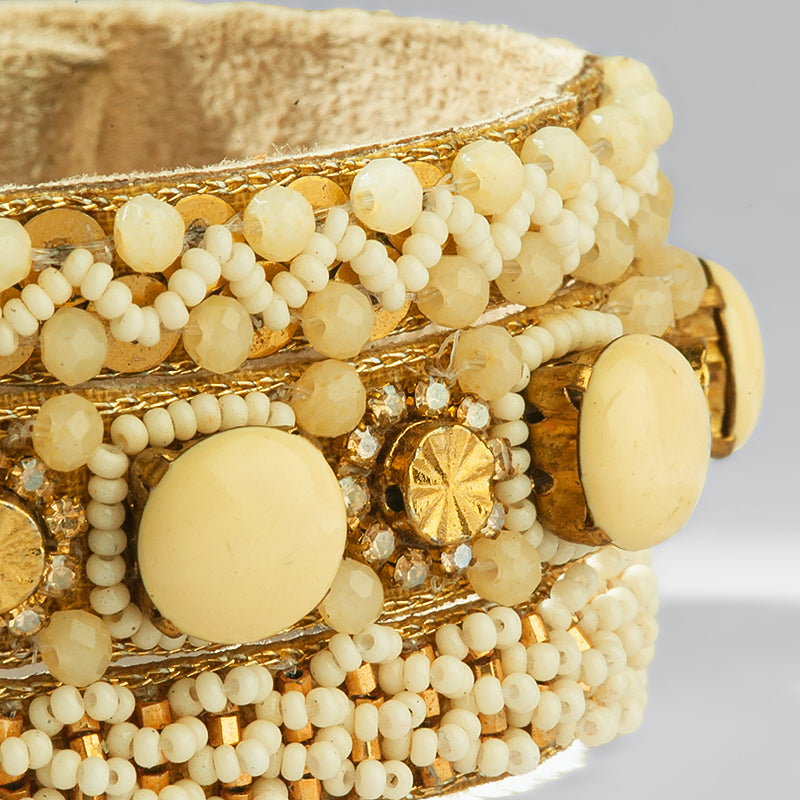 Close up of Deepa Gurnani Pret Reed Bracelet in Ivory 