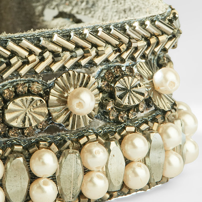 Close up of Deepa Gurnani Pret Ascana bracelet in Gunmetal color
