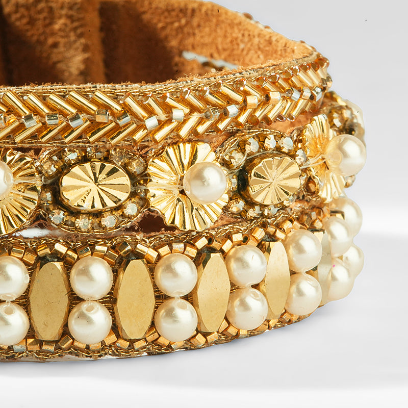 Close up of Deepa Gurnani Ascanai Bracelet in Gold color