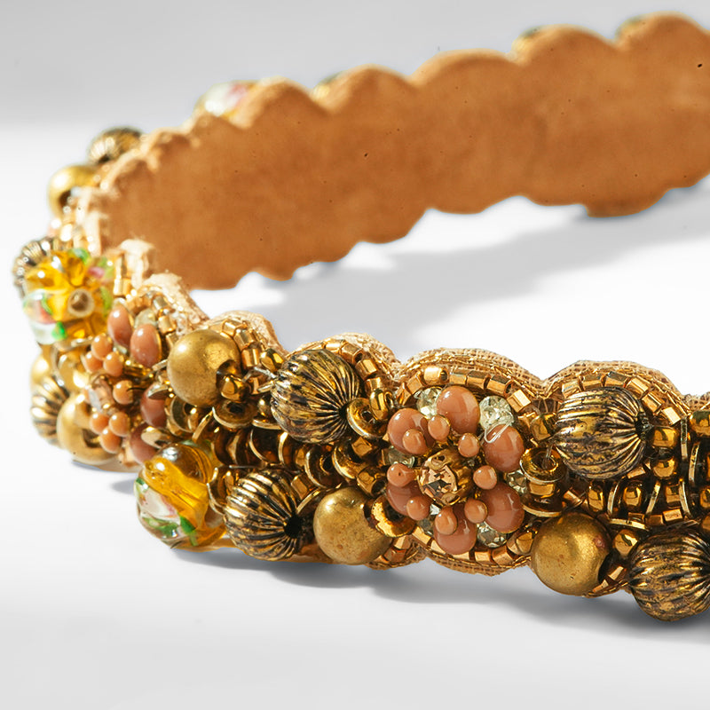 Close up of Deepa Gurnani Sati Headband in Peach 