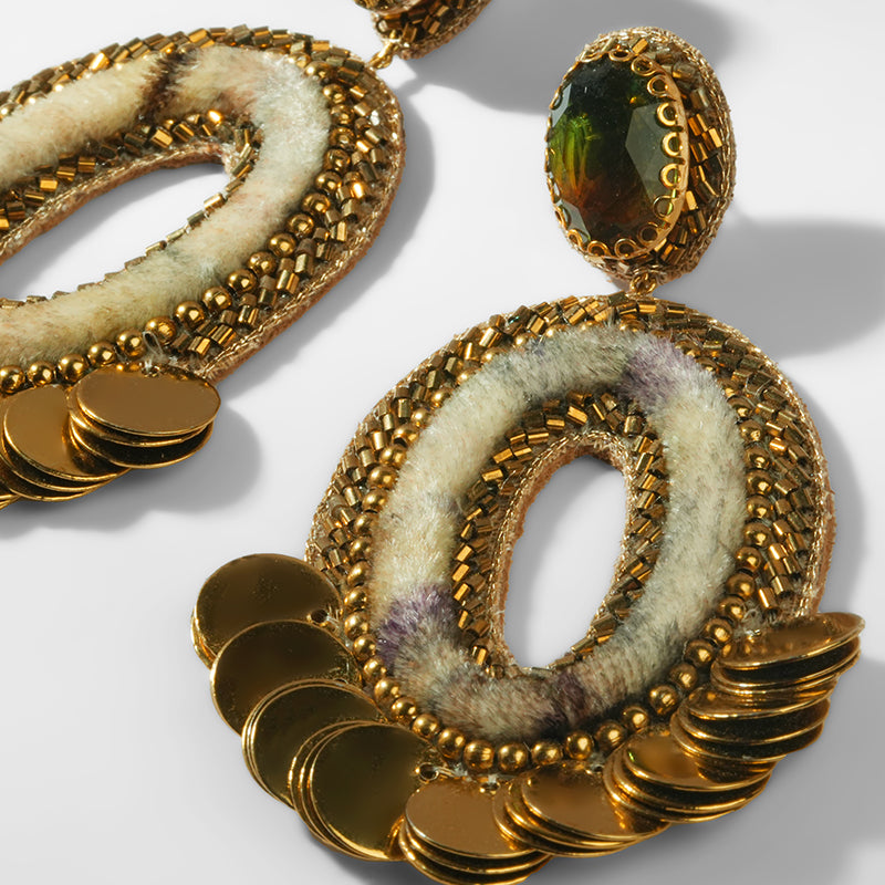 Close up of Deepa Gurnani Pret Ryon Earrings in Ivory color