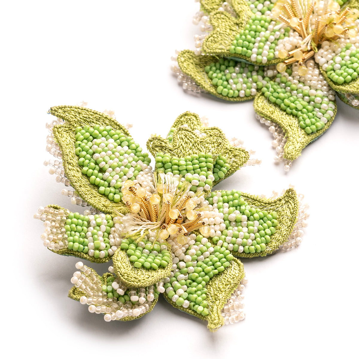 Detail of Deepa Gurnani handmade the Azealia earrings in green color