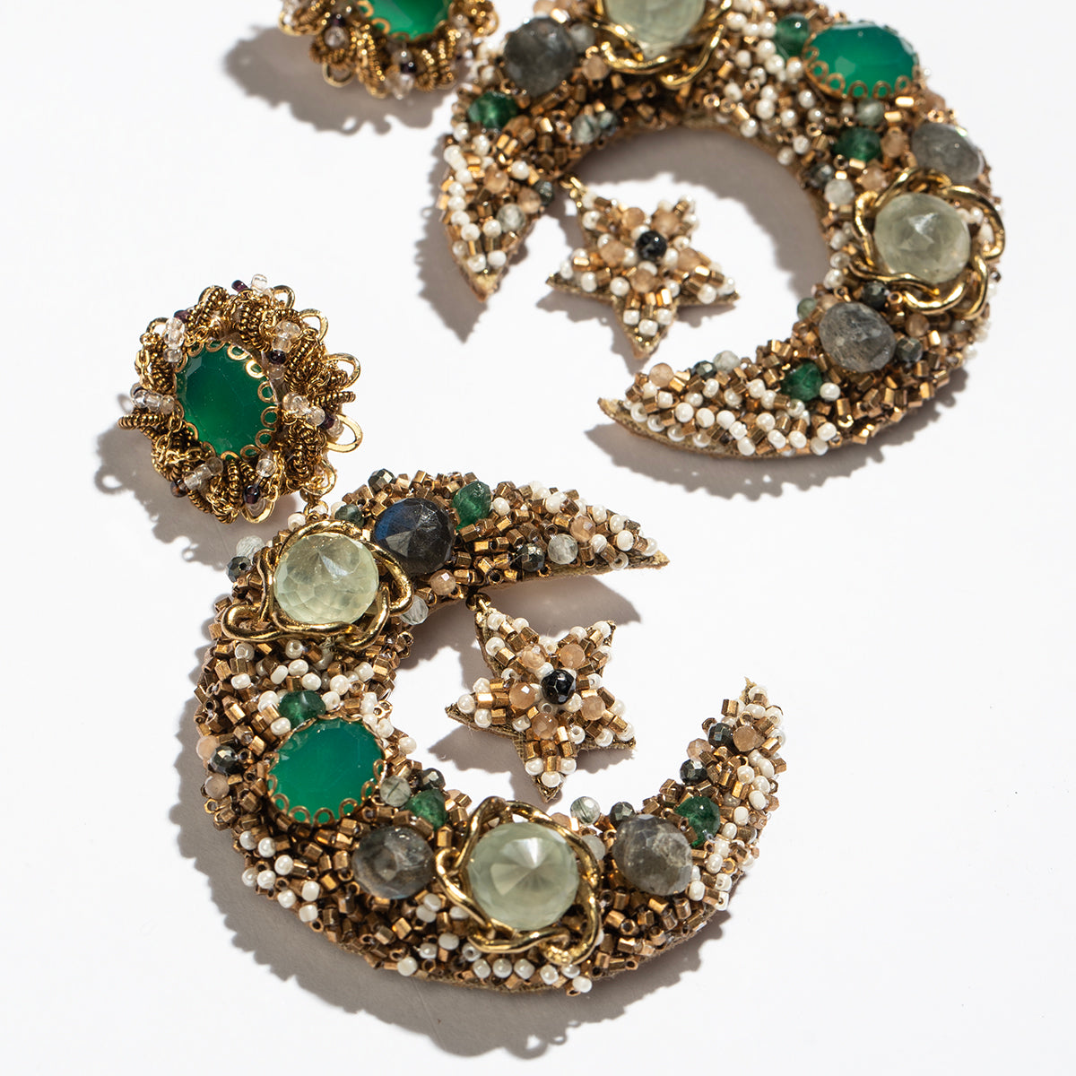 Deepa Gurnani Alexandra Earrings in Emerald color