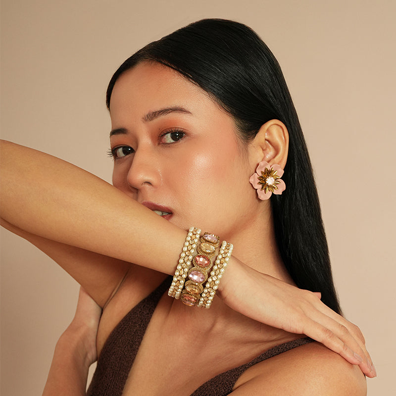 Model wearing Deepa Gurnani Pret Bess Bracelet in Pastel Multi