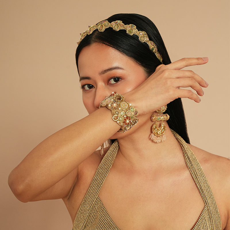 Model wearing Deepa Gurnani Vala Cuff 