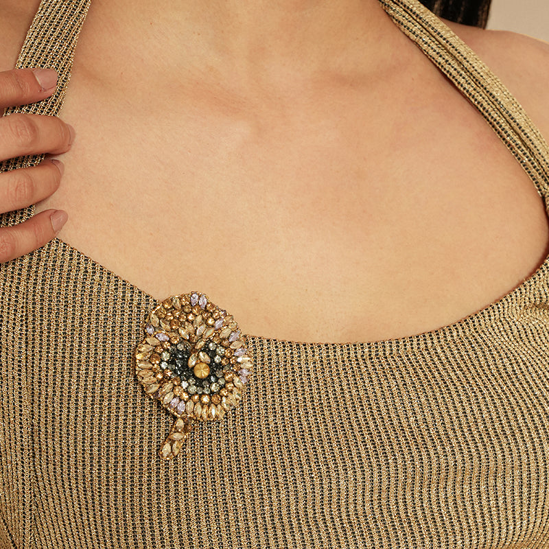 Model wearing Deepa Gurnani Pansy Brooch