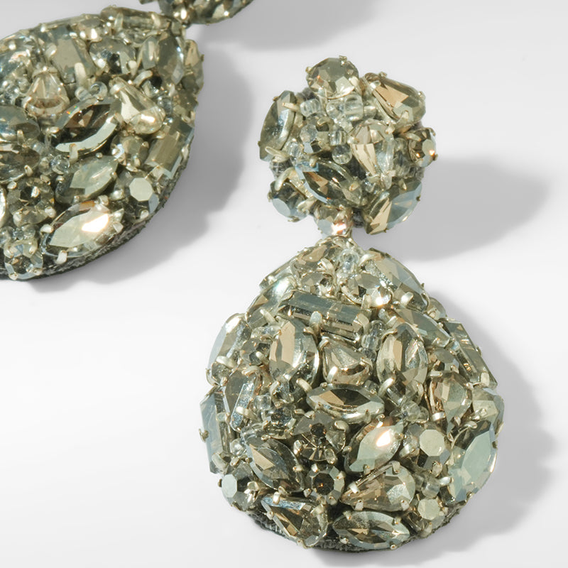 Close up of Deepa Guranni Kim Earrings in Gunmetal color