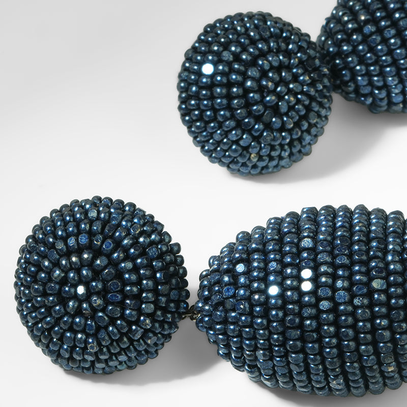 Close up of Deepa Gurnani Lashana Earrings in Navy 