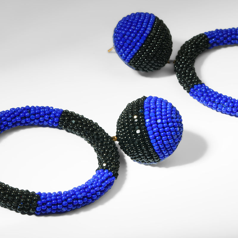 Close up of Deepa Gurnani Tavara Earrings in Cobalt color