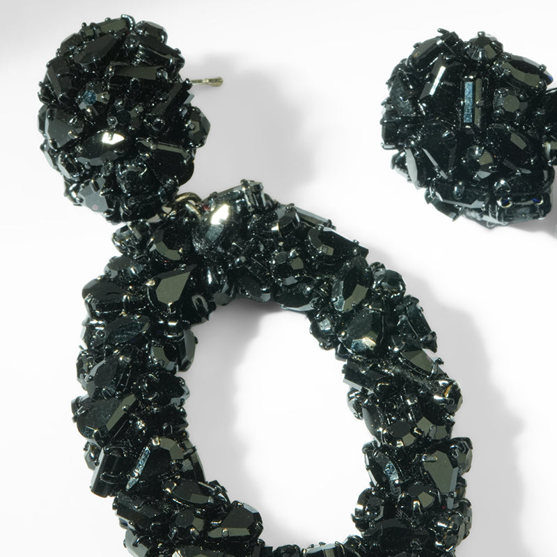 Close up of Deepa Gurnani Dinorah Earrings in Black color