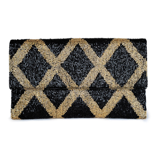 Deepa Gurnani Jas Clutch in Black/Gold color
