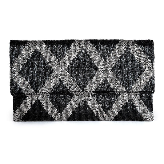 Deepa Gurnani Jas Clutch in Black/Gunmetal color