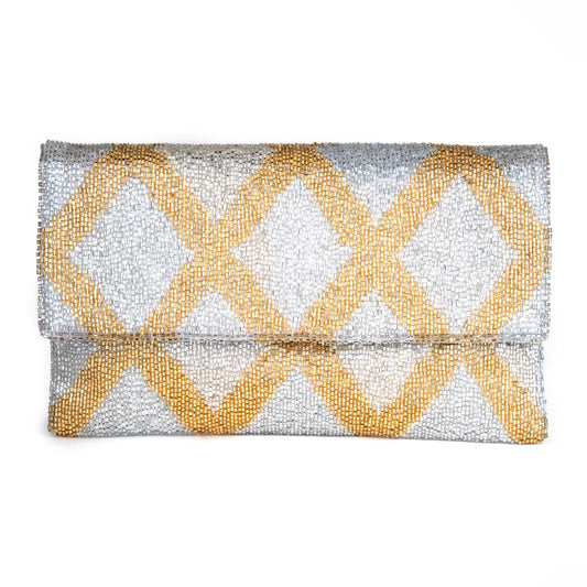 Deepa Gurnani Jas Clutch in Silver/Gold color