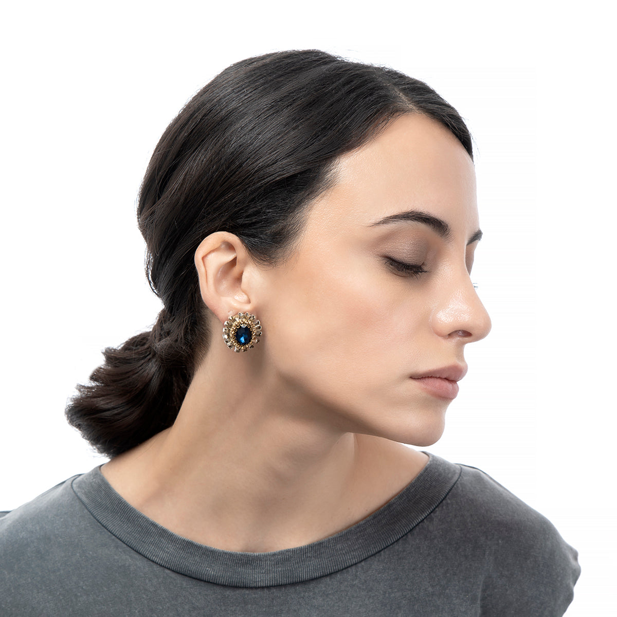 Handmade Lilou Earrings worn by a Model