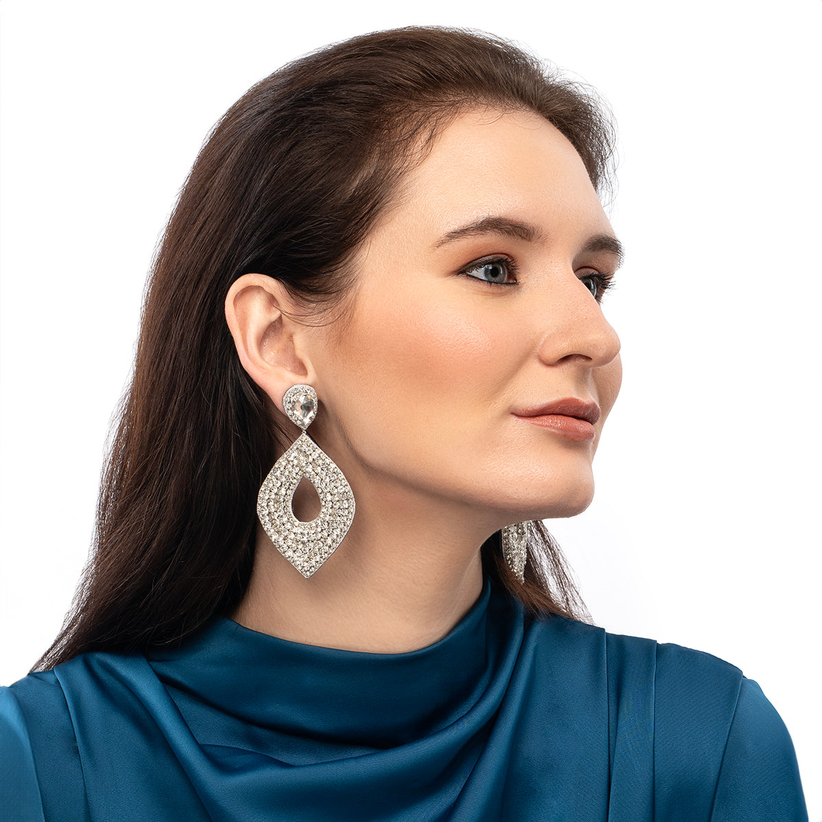 Model wearing Cedani Earrings in Silver