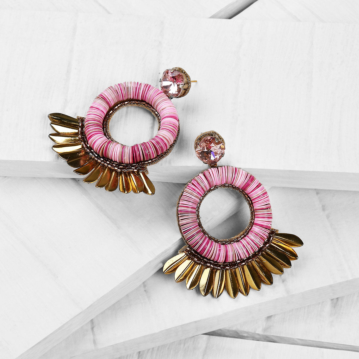 Deepa by Deepa Gurnani Farah Handmade Embroidered Earrings in Peach