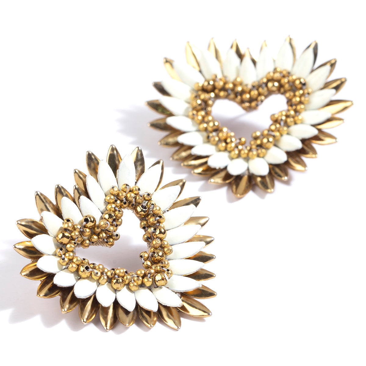 handmade ivory beaded heart stud earrings