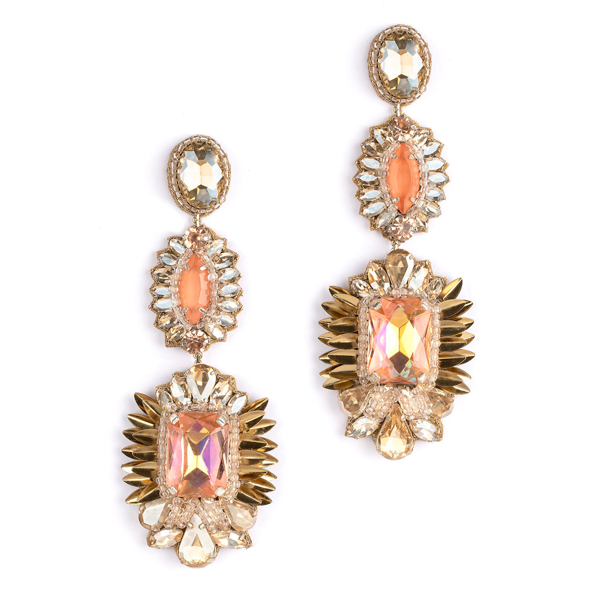 Buy Shoshaa Gold and Peach-Coloured Mirror Drop Earrings Online
