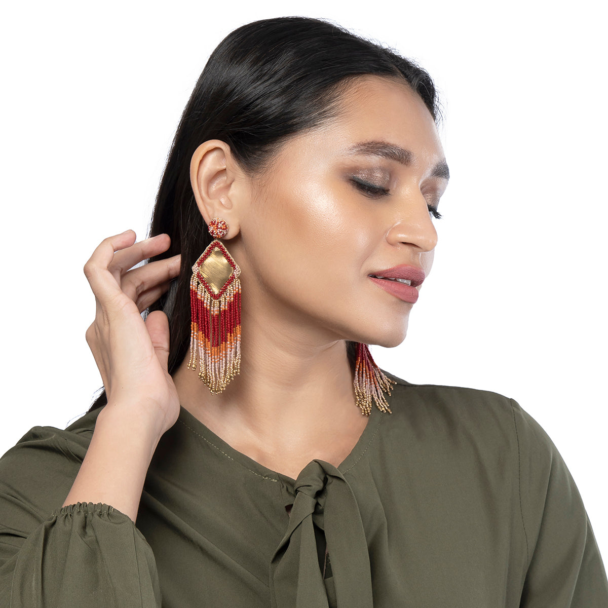 Deepa by Deepa Gurnani Handmade Nishi Earrings in Rust color