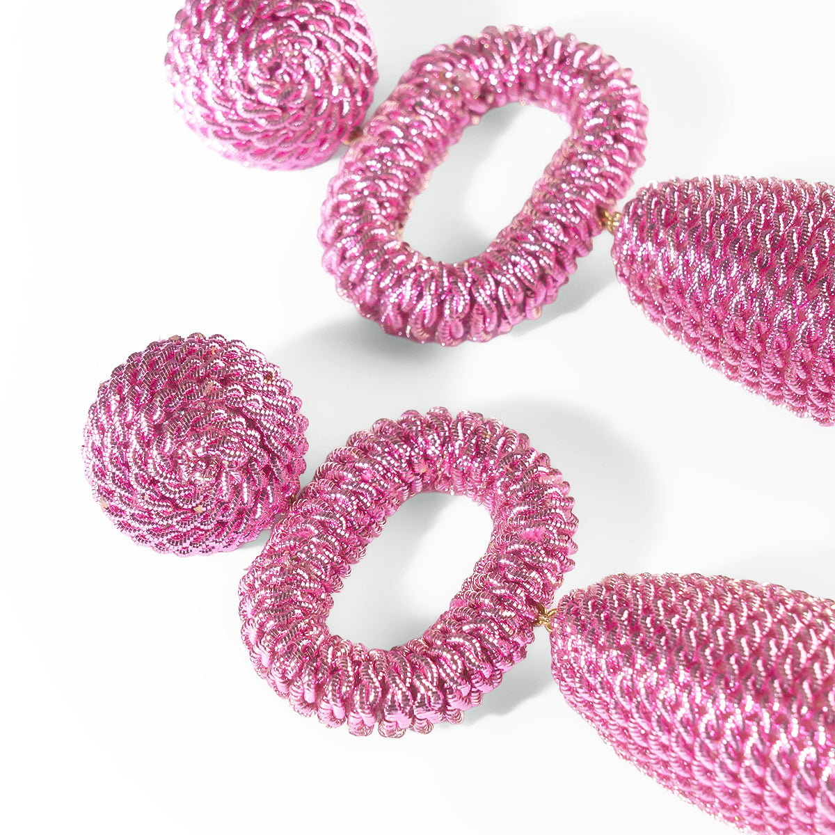 Close up of Deepa Gurnani Pret Fontanta Earrings in Pink color