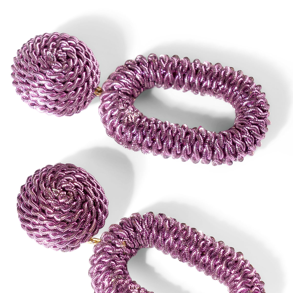 Close up of Deepa Gurnani Pret Roula Earrings in Purple 