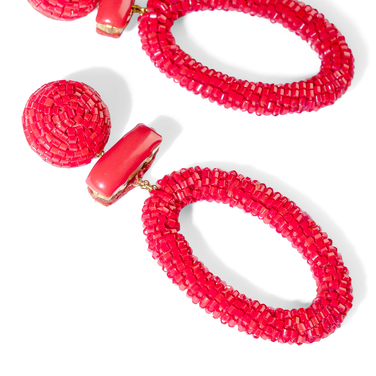 Close up of Deepa Gurnani Pret Yolanda Earrings in Red