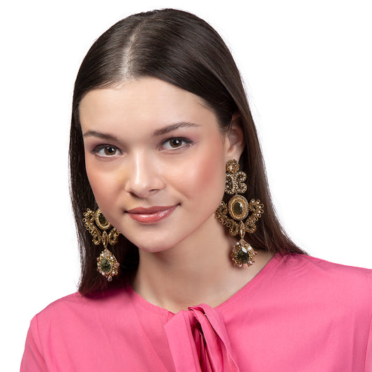 Mode weaing Deepa Gurnani Amnesty Earrings in Olive color