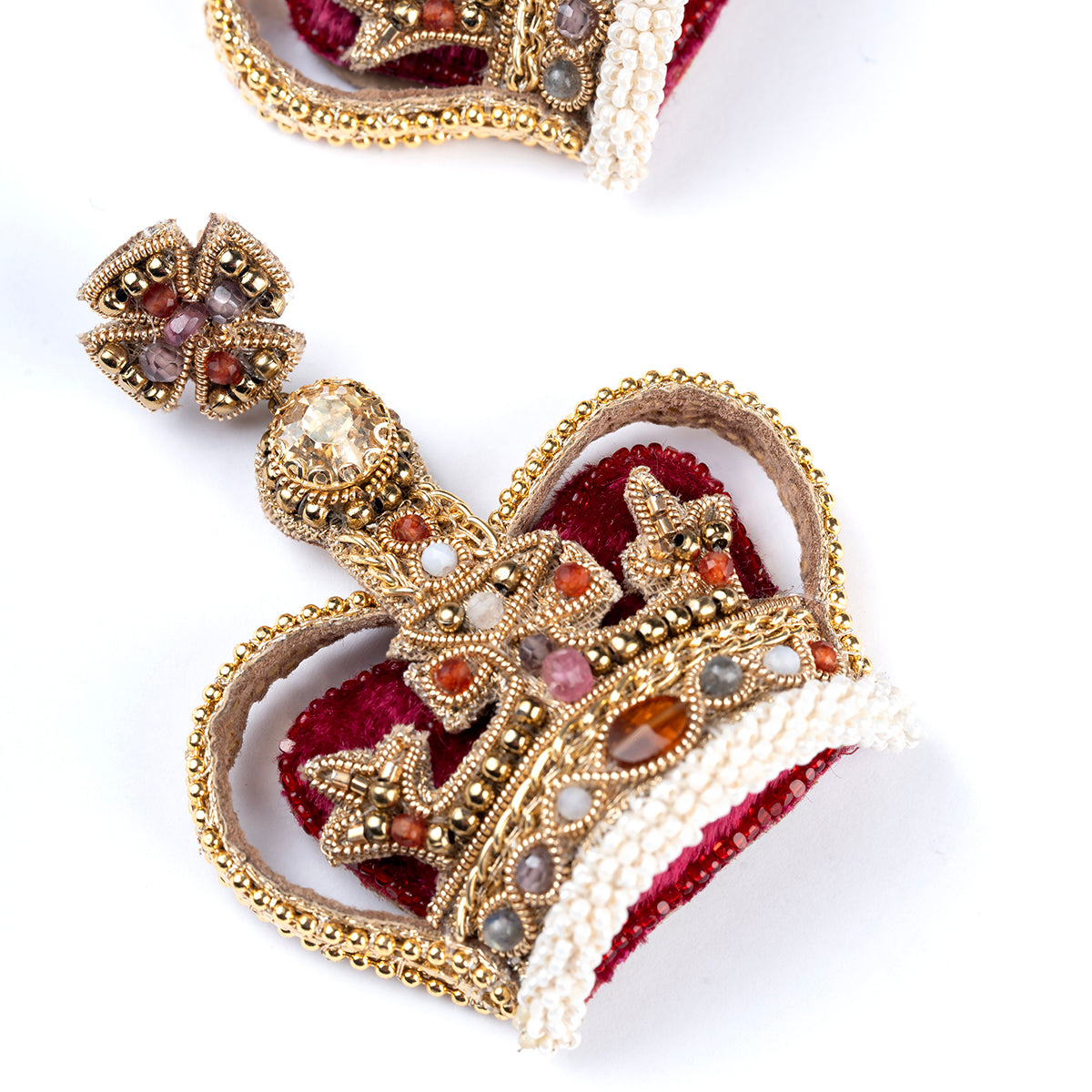 Deepa Gurnani handmade the Crown Earrings in Maroon