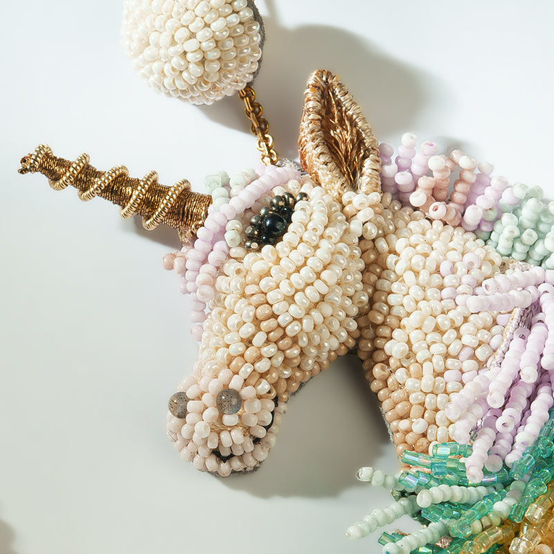 Close up of Deepa Gurnani Unicorns Earrings 