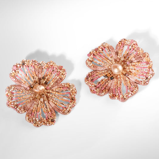 Deepa Gurnani Gregoriana Earrings in Dusty Pink color