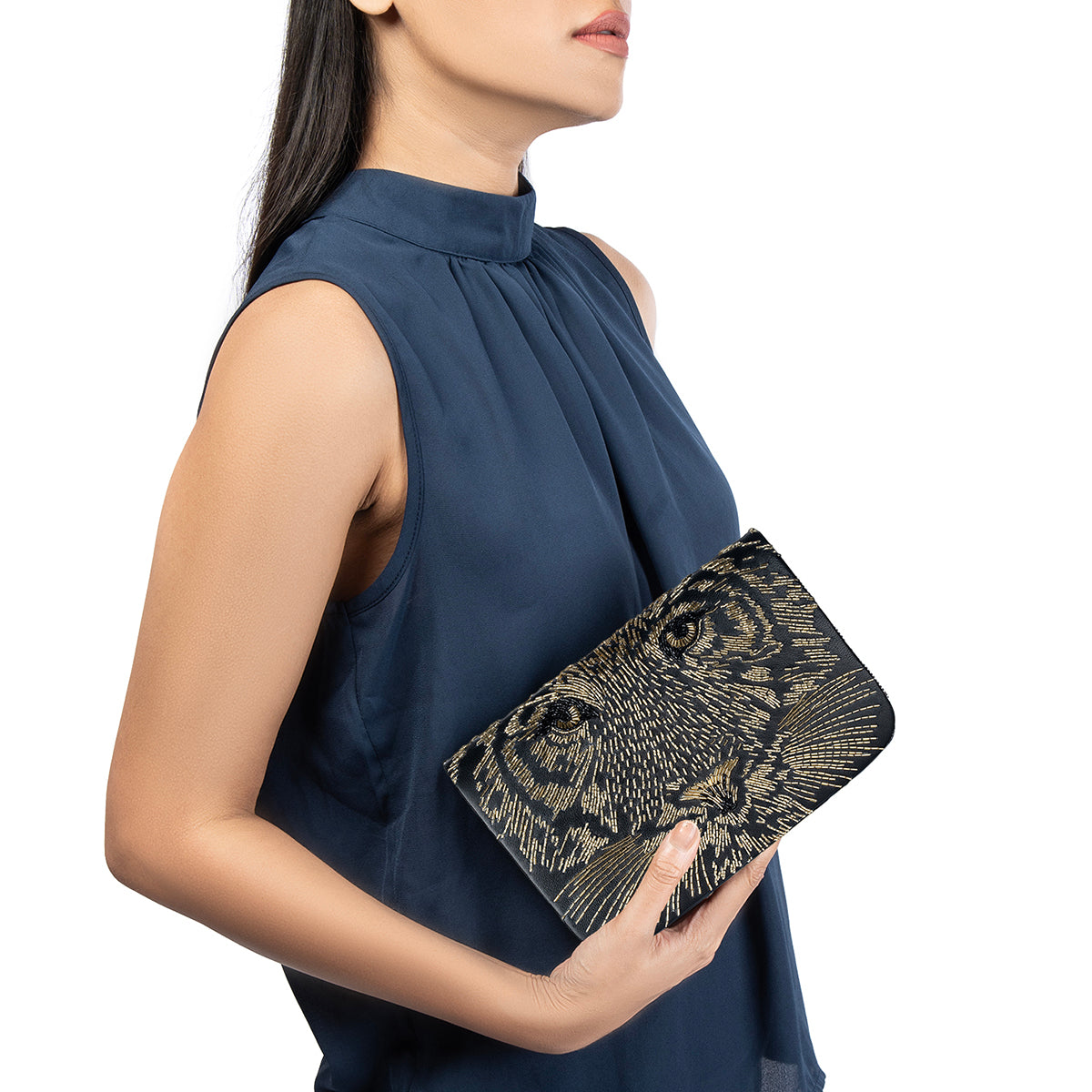 Deepa Gurnani  Adonis Clutch in Gold color