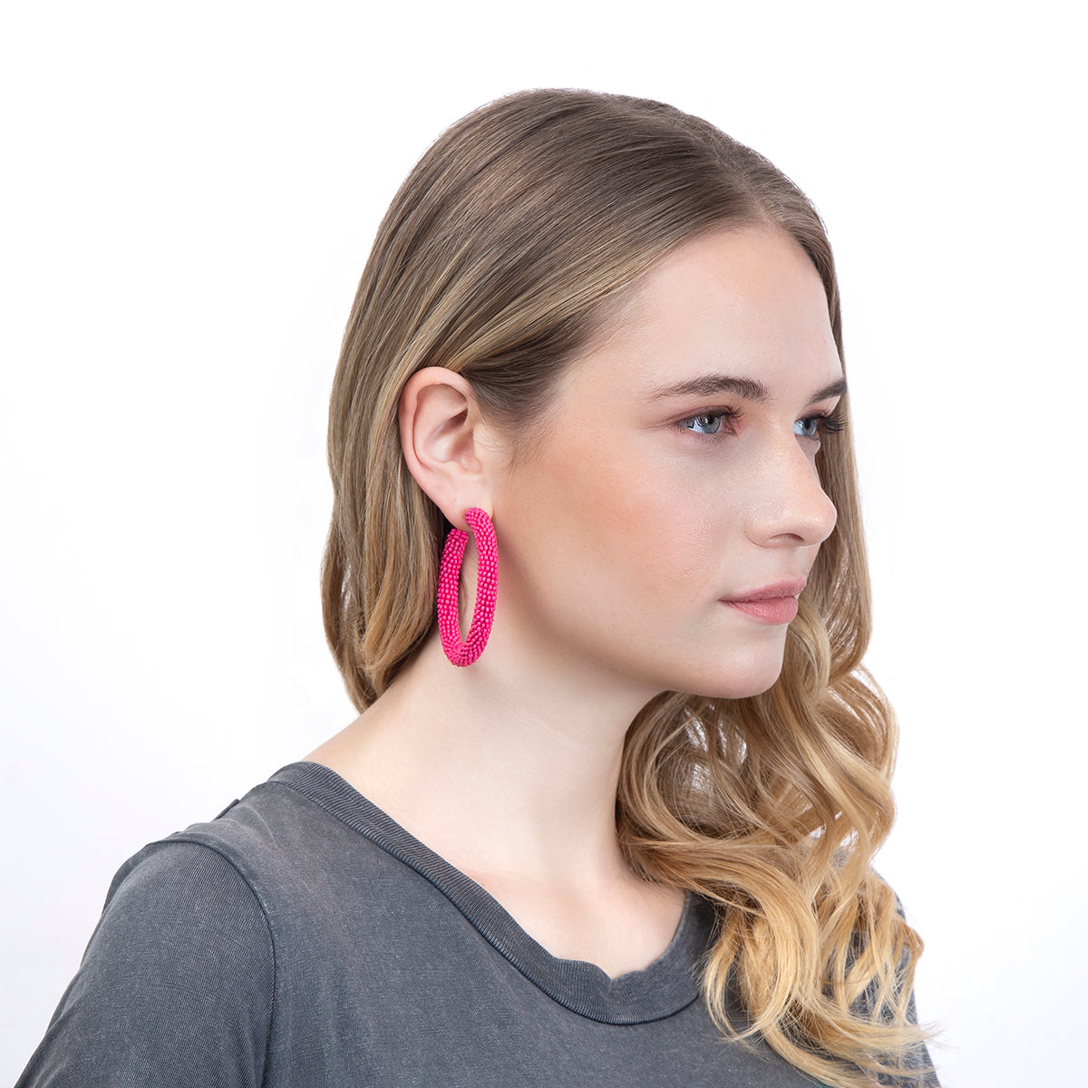 Lightweight Hoop Earrings.  Hand Embroidered with Seed Beads and Brass Components.