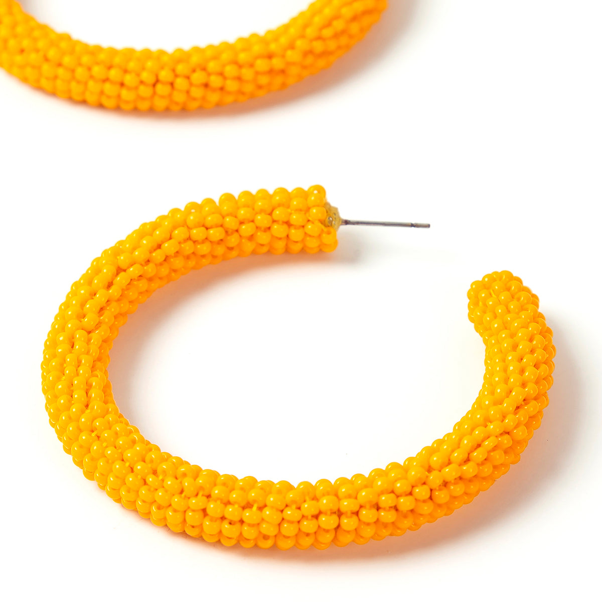 Lightweight Hoop Earrings.  Hand Embroidered with Seed Beads and Brass Components.