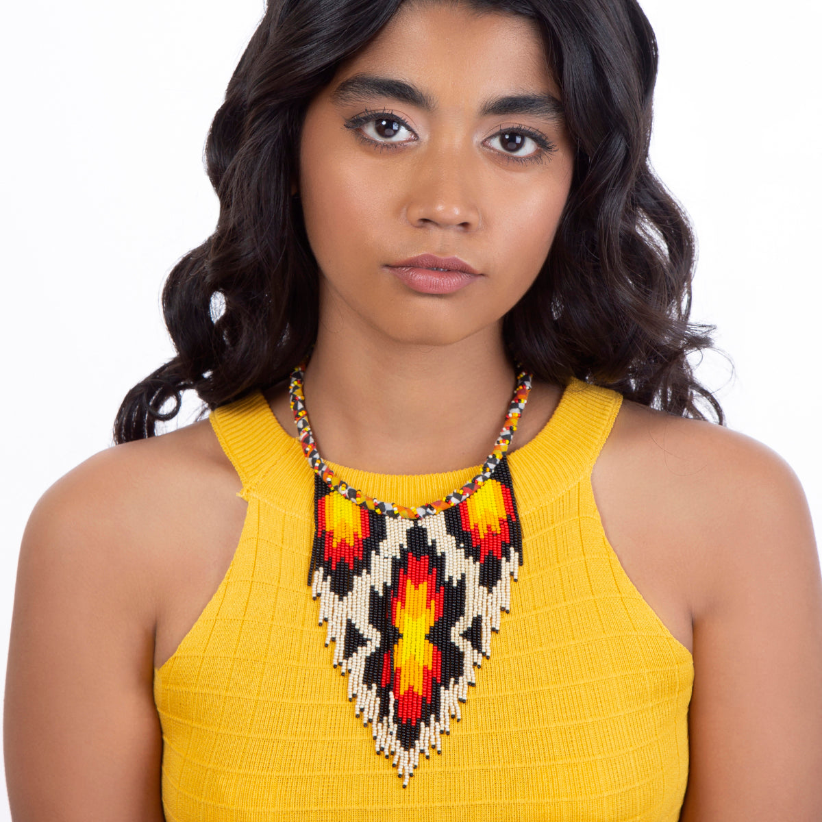 handmade red beaded necklace