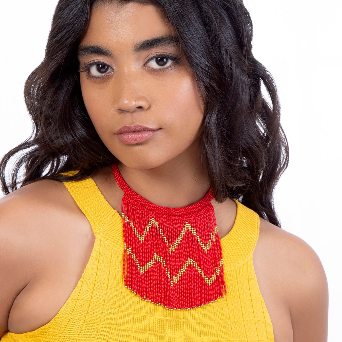 handmade red beaded necklace